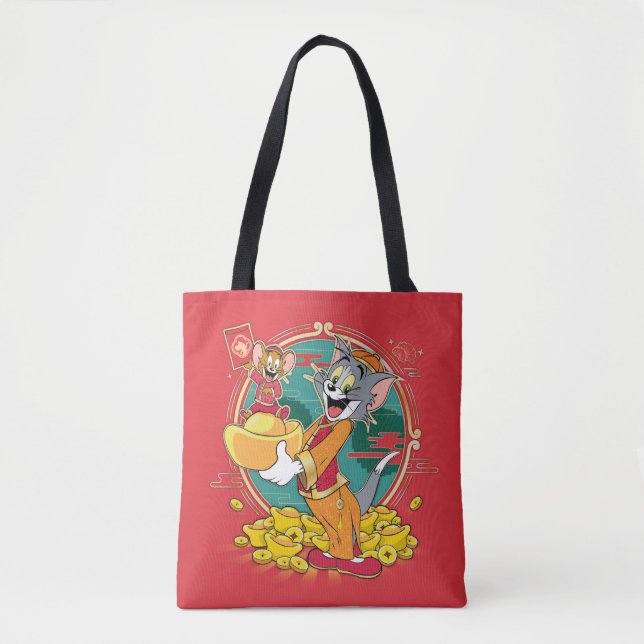 Tom & Jerry New Years Red Envelope Tote Bag (Front)