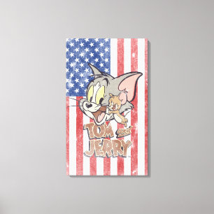 Tom & Jerry With US Flag Canvas Print