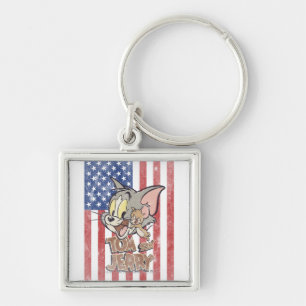 Tom & Jerry With US Flag Keychain