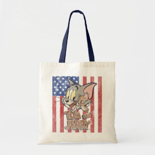Tom & Jerry With US Flag Tote Bag
