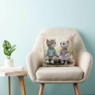Tom & Luna Cat Pillow Cover, Cute Cat Cushion