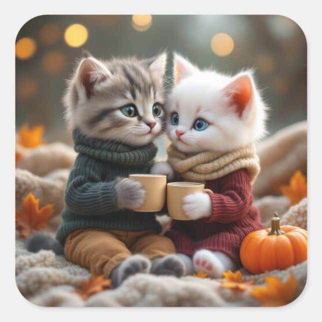 Tom & Luna – Cozy Pumpkin Hug Square Sticker (Front)
