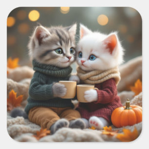 Tom & Luna – Cozy Pumpkin Hug Square Sticker