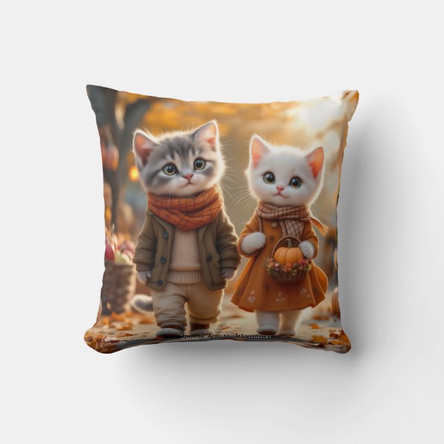 Tom & Luna’s Adventures – Cozy Autumn Walk Throw P Pillow (Front)