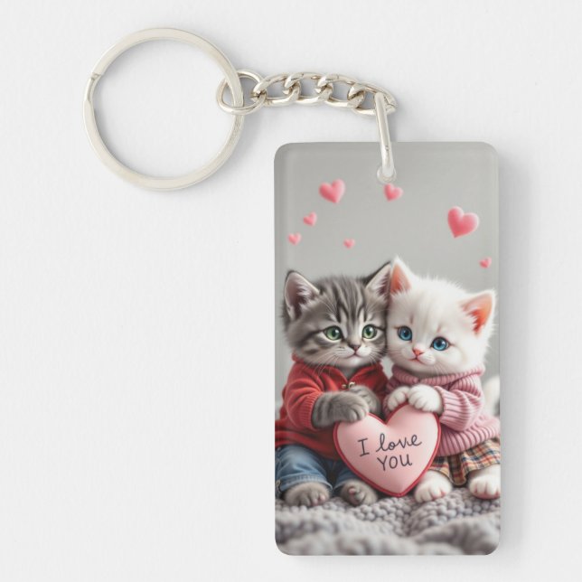 Tom & Luna Valentine Keychain | Cute Couple Cat Ke (Front)