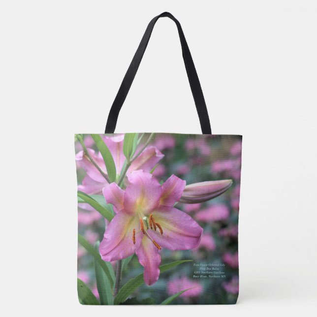 Tom Pouce Oriental Lily Pink Bee Balm Tote Bag (Front)
