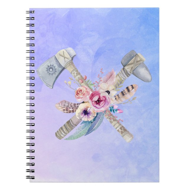 Tomahawk Feathers and Flowers Watercolor Design Notebook (Front)