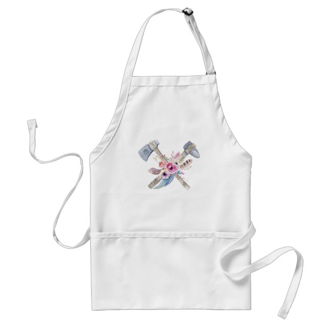 Tomahawk Feathers and Flowers Watercolor Design Standard Apron (Front)