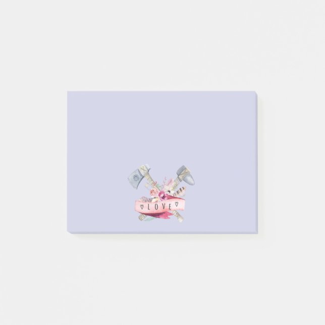 Tomahawk Hammer and Flowers Watercolor Design Post-it Notes (Front)