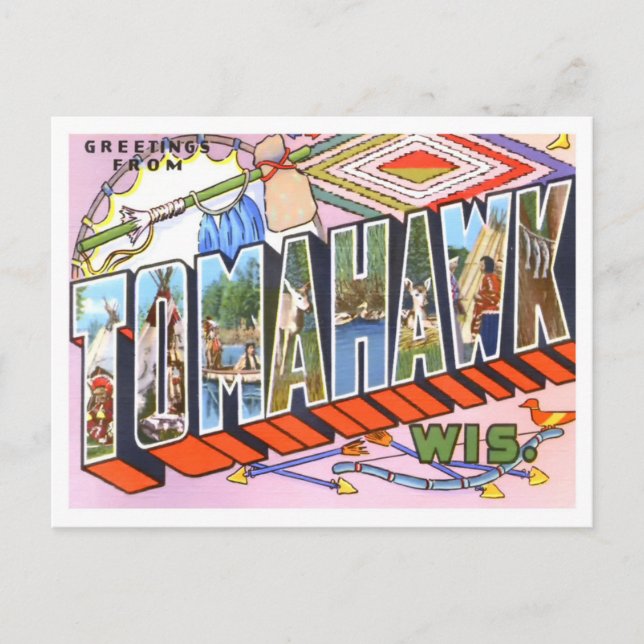 Tomahawk, Wisconsin Vintage Big Letters Postcard (Front)