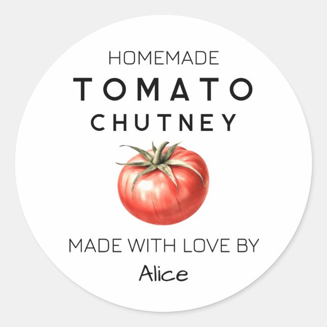 Tomate Chutney étiquette avec aquarelle tomate (Devant)