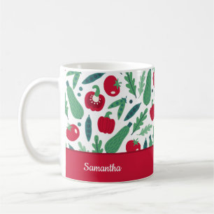 Tomato and Cucumber Vegetable Pattern w Name Red Coffee Mug