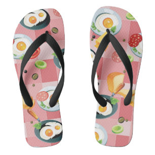 Tomato and Fried Eggs Pattern Flip Flops
