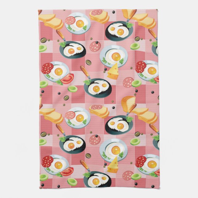 Tomato and Fried Eggs Pattern Kitchen Towel (Vertical)