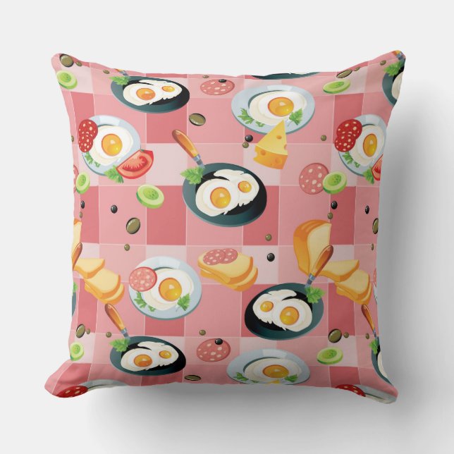 Tomato and Fried Eggs Pattern Throw Pillow (Front)