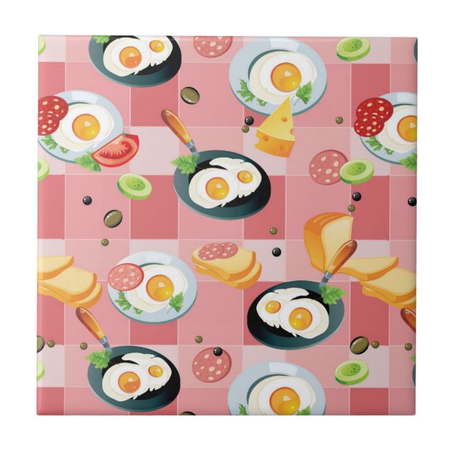 Tomato and Fried Eggs Pattern Tile (Front)