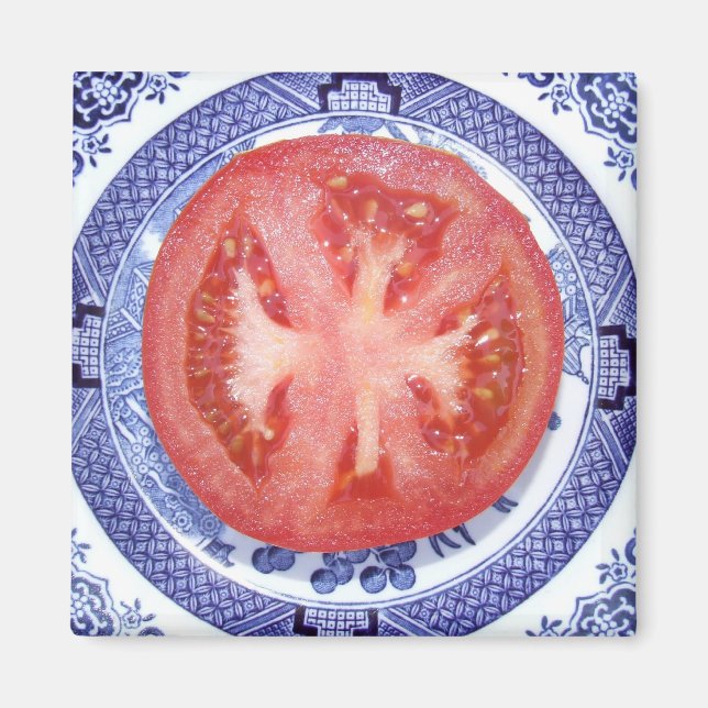 TOMATO AND WILLOW PATTERN PLATE FRIDGE MAGNET (Front)