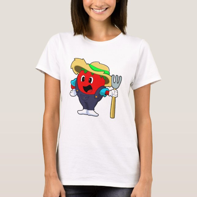 Tomato as Farmer with Rake T-Shirt (Front)