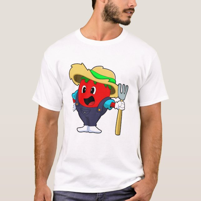 Tomato as Farmer with Rake T-Shirt (Front)