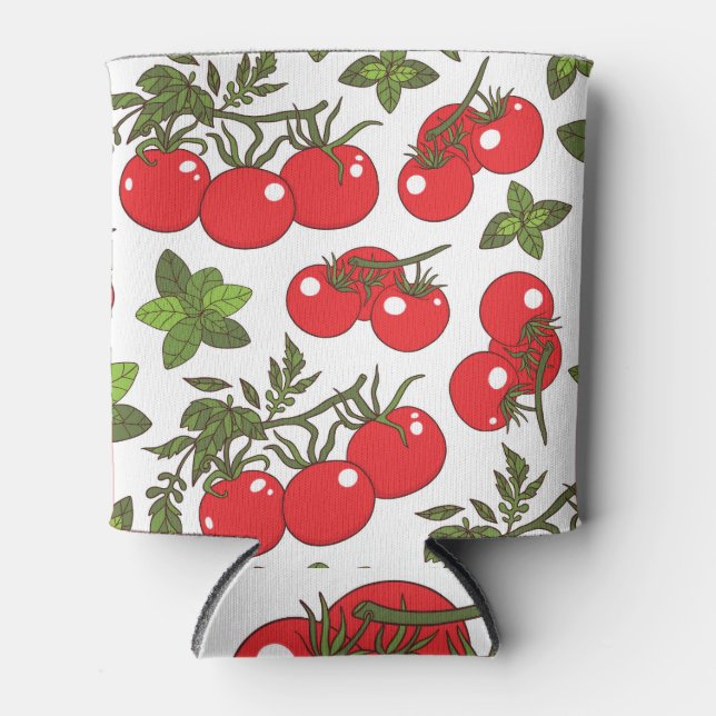 Tomato Basil Seamless Kitchen Pattern Can Cooler (Front)