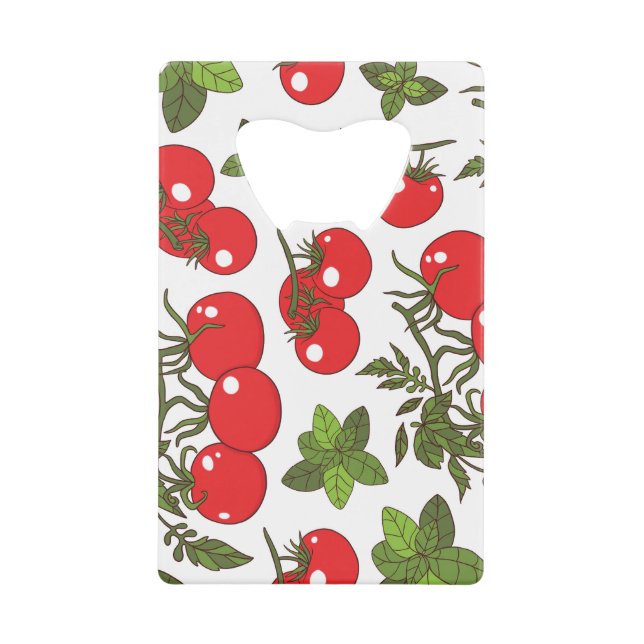 Tomato Basil Seamless Kitchen Pattern Credit Card Bottle Opener (Front)