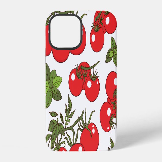 Tomato Basil Seamless Kitchen Pattern iPhone Case (Back)
