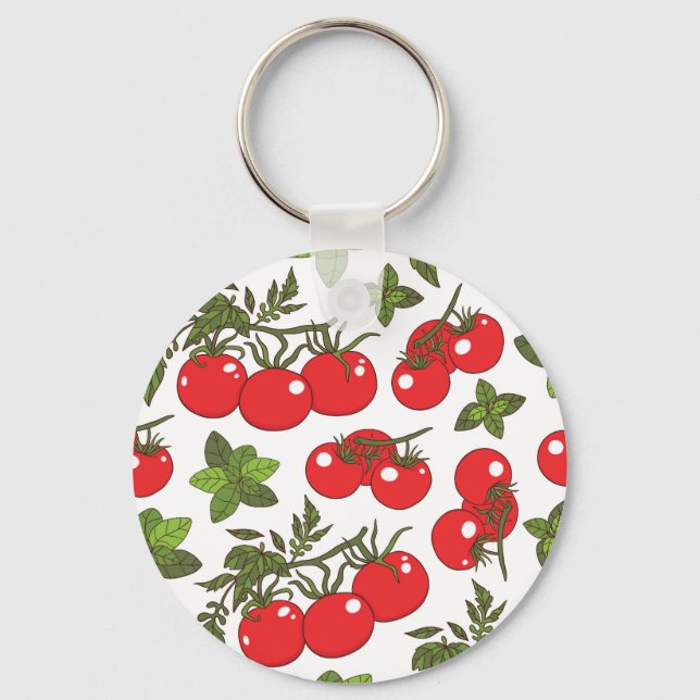 Tomato Basil Seamless Kitchen Pattern Keychain (Front)