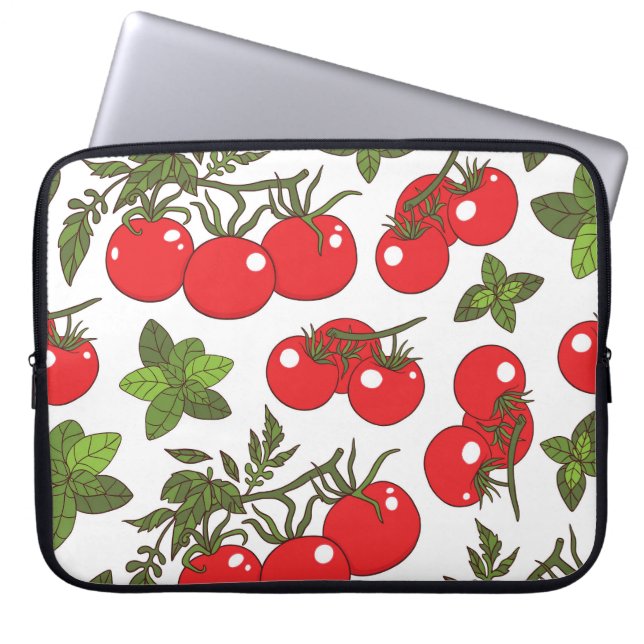 Tomato Basil Seamless Kitchen Pattern Laptop Sleeve (Front)