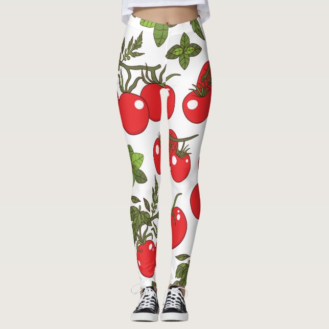 Tomato Basil Seamless Kitchen Pattern Leggings (Front)
