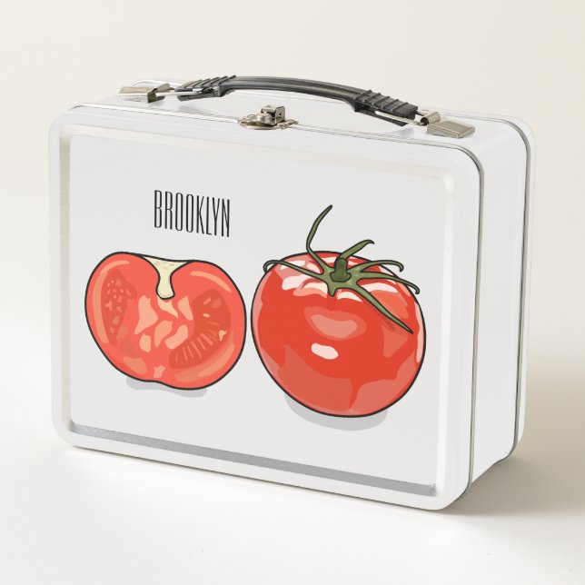 Tomato cartoon illustration  metal lunch box (Front)