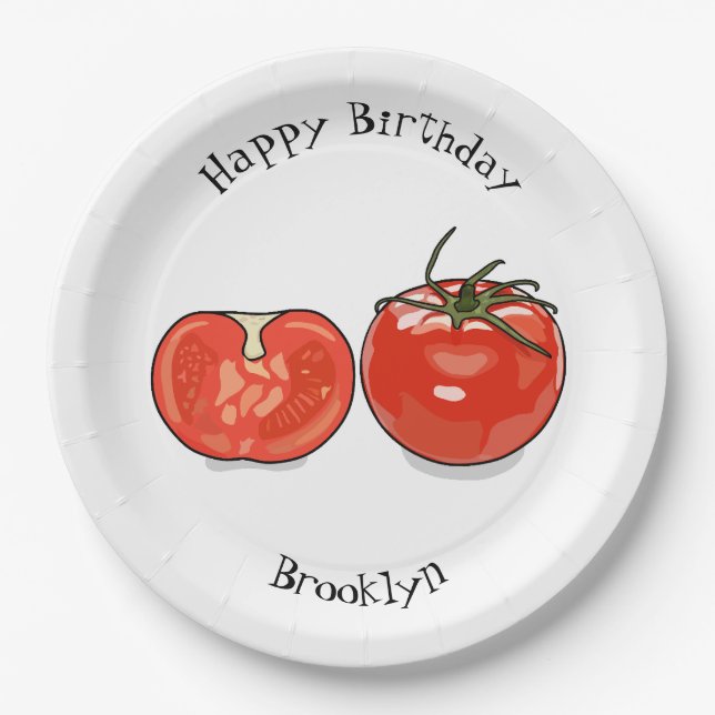Tomato cartoon illustration paper plate (Front)