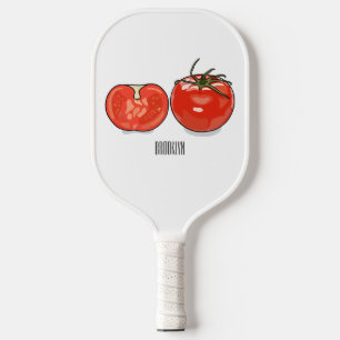 Tomato cartoon illustration pickleball paddle