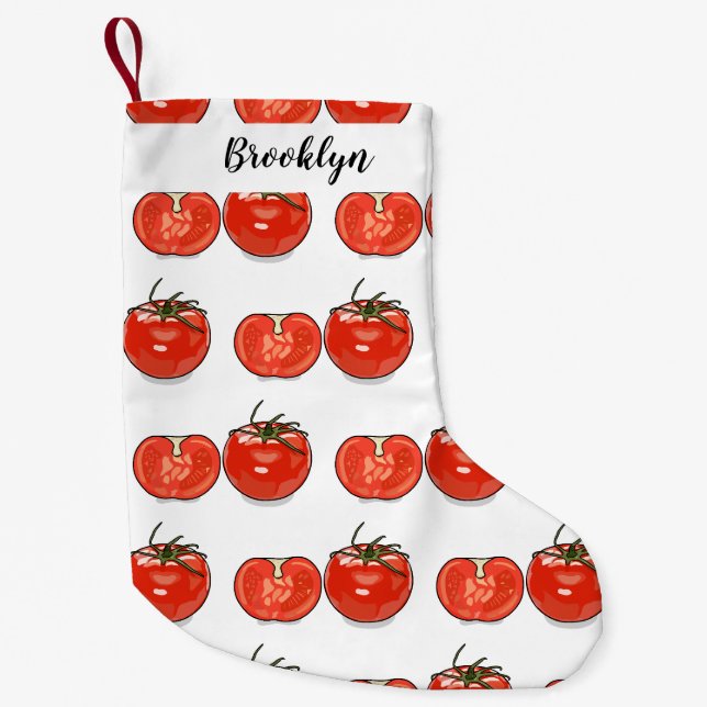 Tomato cartoon illustration small christmas stocking (Front)
