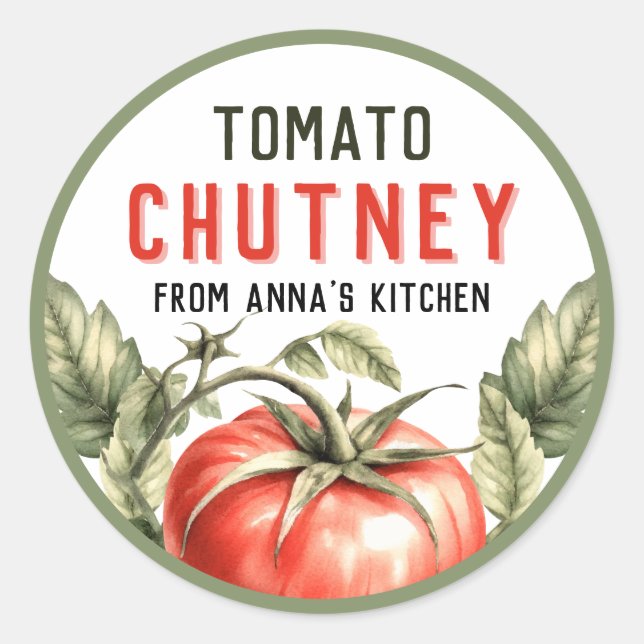 Tomato Chutney Canning label watercolour tomato (Front)