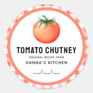 Tomato Chutney canning label with chequered design