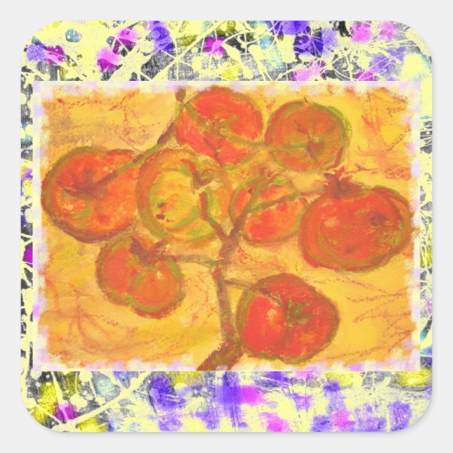 tomato cluster watercolour drip square sticker (Front)