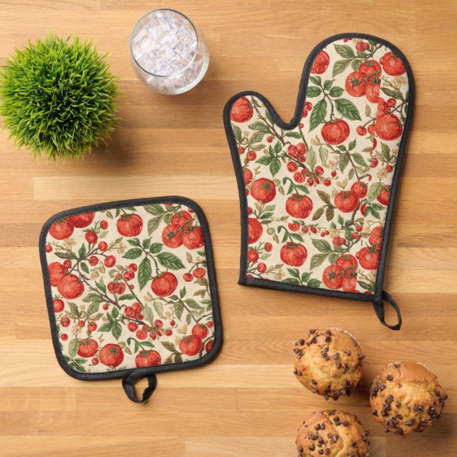 Tomato Garden, Home Grown  Oven Mitt & Pot Holder Set (Top Down)
