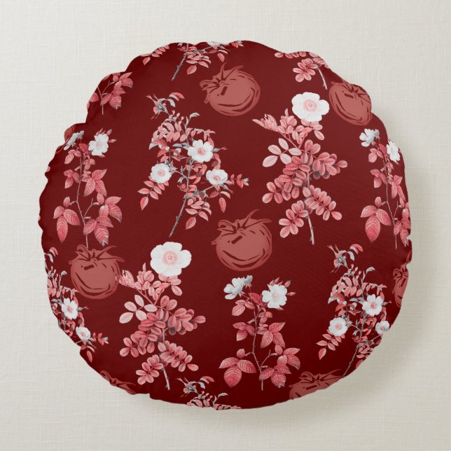 Tomato Girl Aesthetic Vintage Vegetable Reversible Round Pillow (Front)