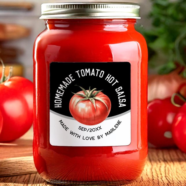 Tomato hot salsa with red tomato square sticker (Creator Uploaded)