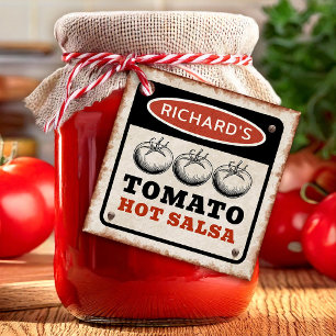 Tomato Hot Salsa with rusty background Favour Tags