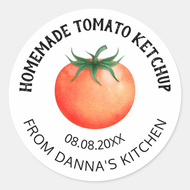 Tomato Ketchup preserve label with red tomato (Front)
