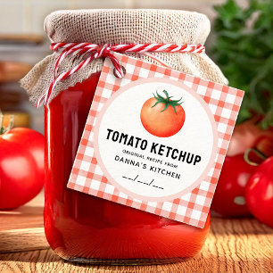 Tomato Ketchup with tomato and chequered pattern Favour Tags