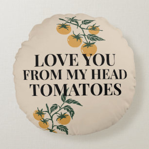 Tomato Love Note Harvest Gold Nutmeg Beige Round Pillow
