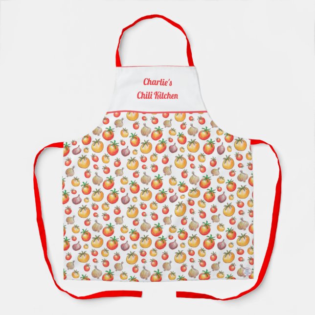 Tomato Onion Chili Patten Hand-Drawn Summer Foodie Apron (Front)