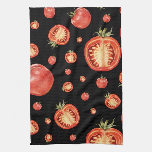 Tomato Pattern | Black & Red Kitchen Towel (Vertical)