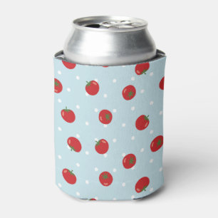 Tomato pattern with blue polka dot background can cooler
