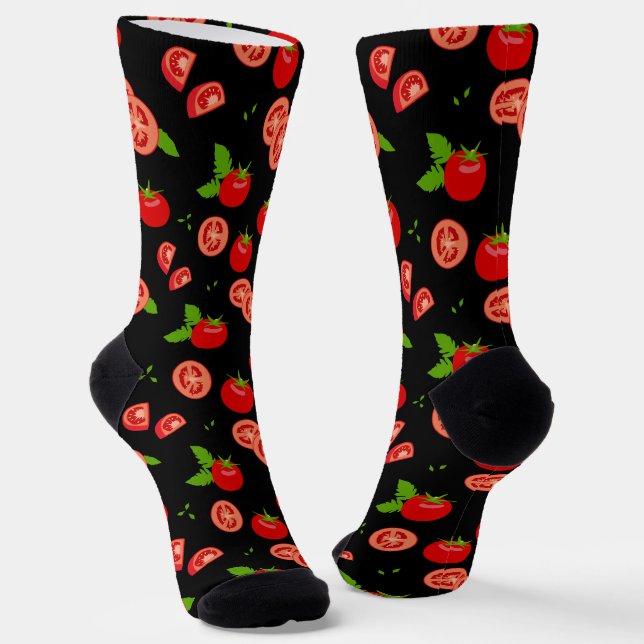 Tomato Patterned Red and Black Novelty Socks (Angled)