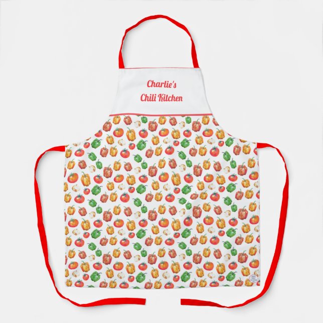 Tomato Peppers Onion Chili Chef Spicy Cooking Apron (Front)