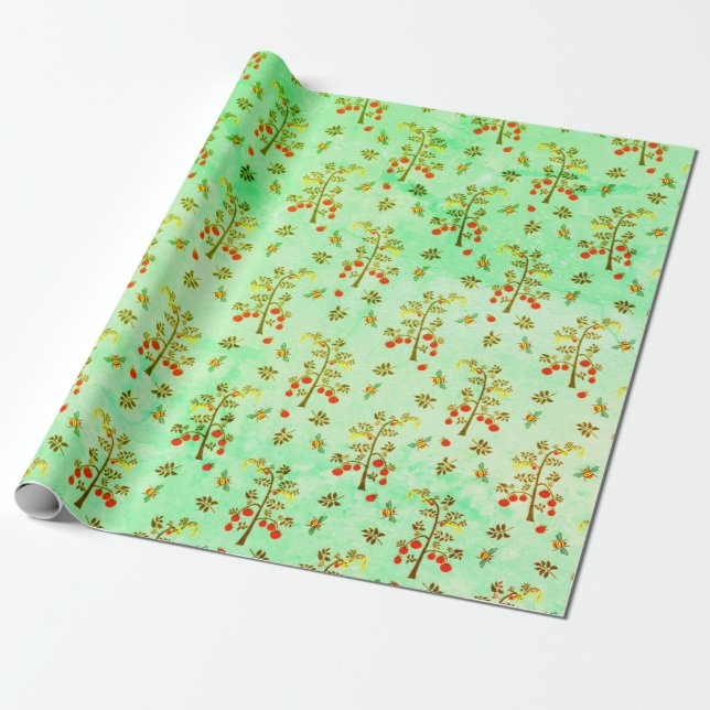 Tomato Plants ad Bees Wrapping Paper (Unrolled)