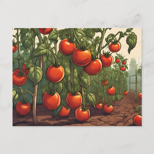 Tomato Plants with Red Ripe Tomatoes in the Garden Postcard (Front)